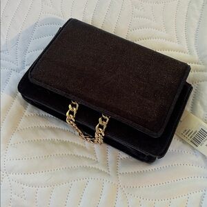 Anthropologie Blue Velvet Bag with Gold Chain
